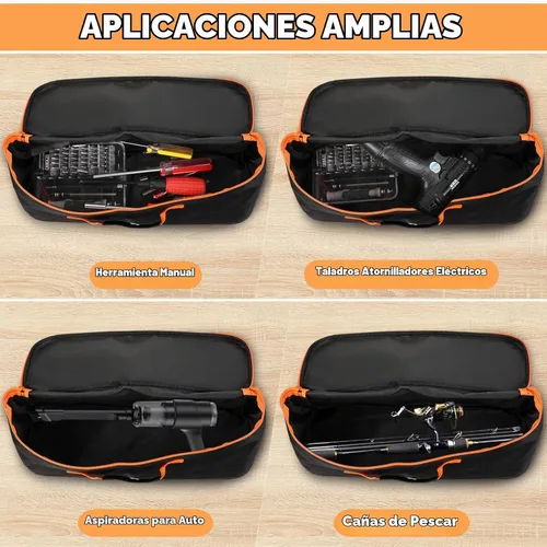 Vista 4 de Paquete de 3 bolsas de herramientas con cremallera, bolsa de herramientas Oxford impermeable de boca ancha, organizador de herramientas de múltiples