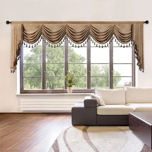 Vista 58 de ELKCA Cenefa de cortina de felpilla beige para ventana de sala de estar, cenefa de cascada para dormitorio, bolsillo para barra