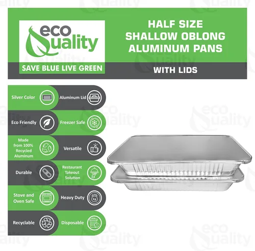 Vista 2 de Sartenes de aluminio desechables de 9 x 13 pulgadas, bandejas de aluminio de tamaño medio con tapas, mesa de vapor resistente, poco profundas