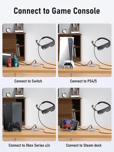 Vista 3 de Lemorele - Adaptador HDMI a USB C 4K 60Hz con fuente de alimentación para gafas AR Para Switch/PS5/Xbox/Steam Deck Dock; XREAL Air, Rokid, RayNeo