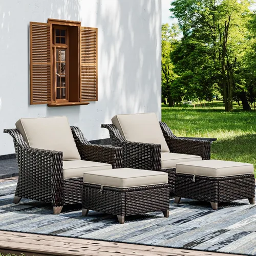 Vista 68 de Joyside Juego de 2 sillas de mimbre para patio, muebles de ratán para exteriores con reposabrazos anchos y cojines gruesos, tamaño grande mejorado