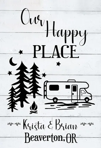Vista 6 de Bandera personalizada para campamento – Letrero de decoración de campamento al aire libre personalizado – Regalo de Happy Camper para cámper