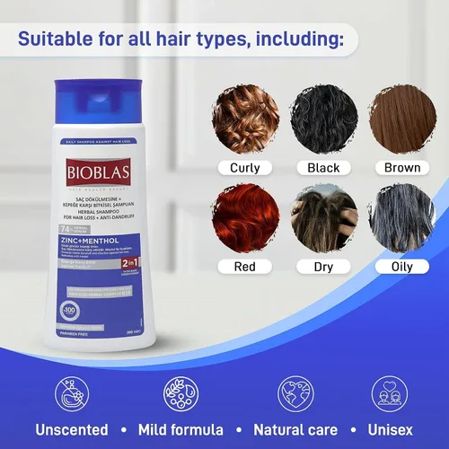 Vista 4 de Champú para el cabello con zinc y mentol, champú anticaspa y anticaída de cabello, champú de menta fresca para pérdida de cabello y cuero cabelludo