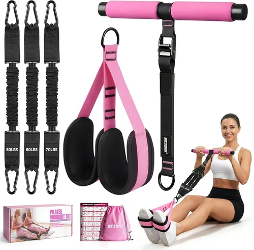 Vista 8 de Adjustable Length Pedal Resistance Band with Handle for Working Out, Replaceable 180Lbs Exercise Bands with Foot Pedals, Home Gym Workout Equipment
