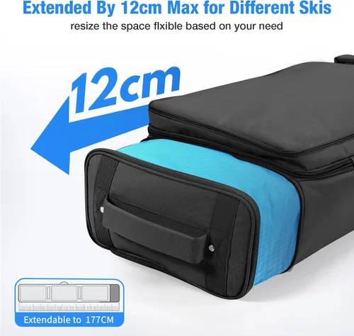 Vista 3 de DASHINGNOAH Bolsa impermeable para esquí con ruedas, doble bolsa rodante para snowboard para viajes aéreos, extensible de 155 cm a 187 cm, con 3