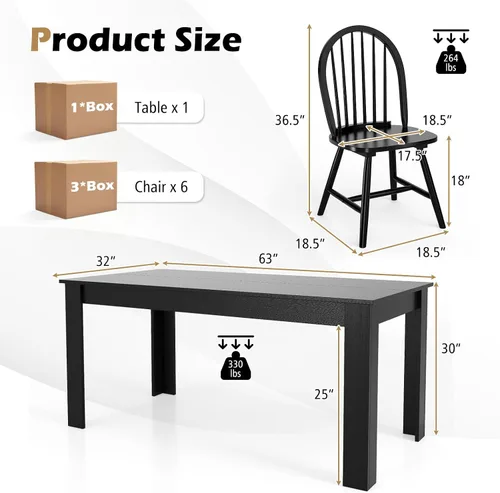 Vista 7 de Giantex Juego de mesa de comedor para 4, mesa de comedor rectangular de madera y 4 sillas de comedor Windsor, juego de comedor moderno de 5 piezas