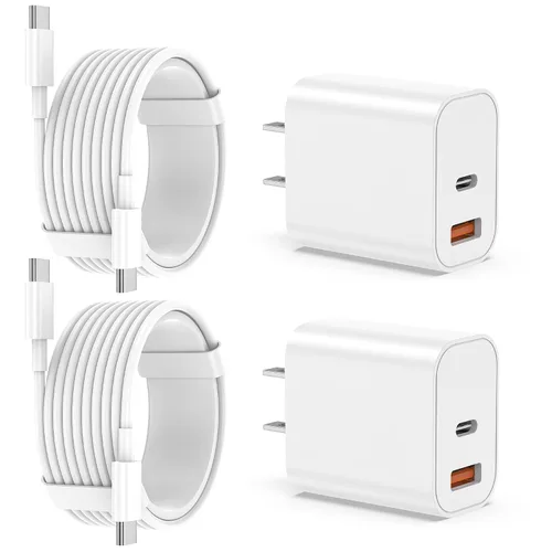 Vista 8 de Cargador para iPhone 17 16 15 de carga rápida, bloque de cargador de pared USB C de 20 W con cable de tipo C a C de 10 pies para Apple iPhone 17/17