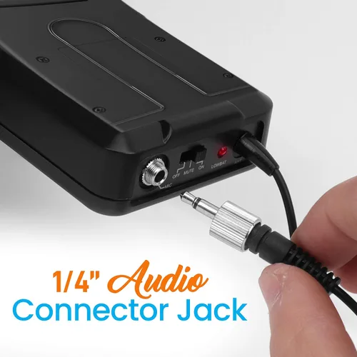 Vista 4 de Kit de sistema de micrófono inalámbrico UHF - Juego de micrófono inalámbrico profesional portátil con micrófono de auriculares, micrófono de solapa