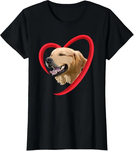 Vista 36 de Golden Retriever Corazón, regalo para ella, camiseta del día de San Valentín, Negro