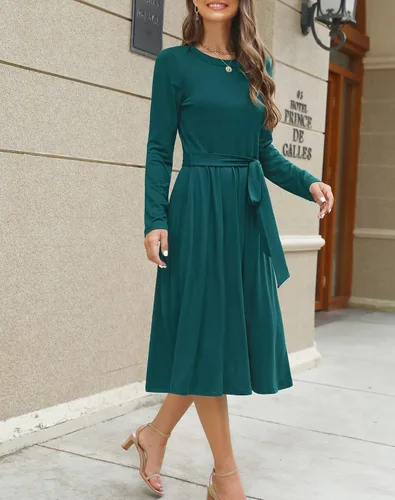 Vista 5 de Zattcas vestido de verano para mujer, acanalado, de manga corta y bolsillos, recatado, con largo por debajo de la rodilla, estilo informal, conjunto