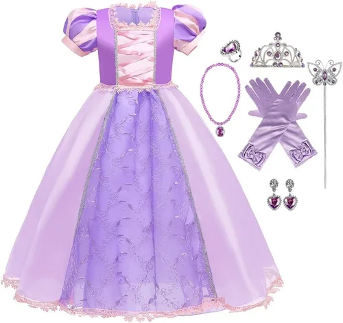 Vista 34 de Disfraz de princesa Sofía Rapunzel para niñas, disfraz de Halloween, Navidad, cumpleaños, fiesta con accesorios