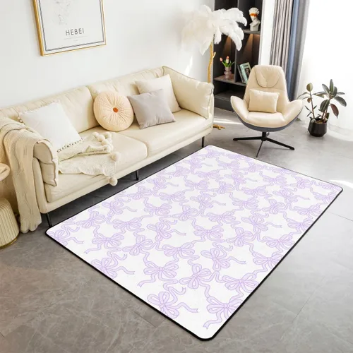 Vista 24 de Blue Bowknot Area Rug 3'x5',Coquette Bowtie Ribbon Non Slip Carpet for Kids Girls Adults,Dreamy Princess Style Cute Bow Decor Rug for Living Room