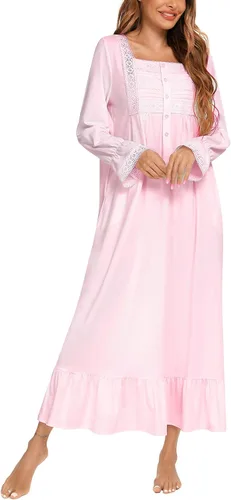 Vista 5 de Camisones victorianos de manga larga con bordados con botones para mujer, con volantes, lindo vestido de dormir, pijama, tallas S-XXL