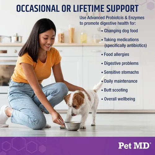 Vista 4 de Pet MD Probióticos y enzimas para perros - Masticables para la salud intestinal con prebióticos - Ayuda digestiva para perros con malestar