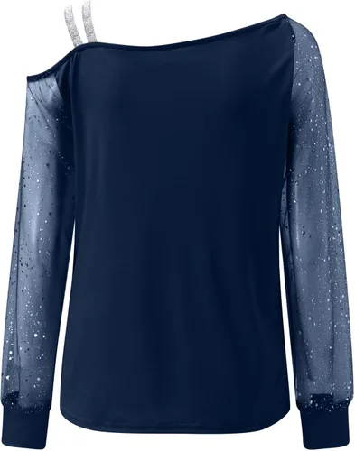 Vista 4 de Blusa de manga larga con estampado casual de malla y hombros descubiertos para mujer