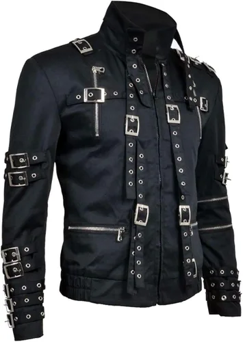 Vista 2 de CHICAGO-FASHIONS Chaqueta y pantalones de algodón negro King BAD Concert Metal Rock para hombre disfraz de Michael Pop para hombre