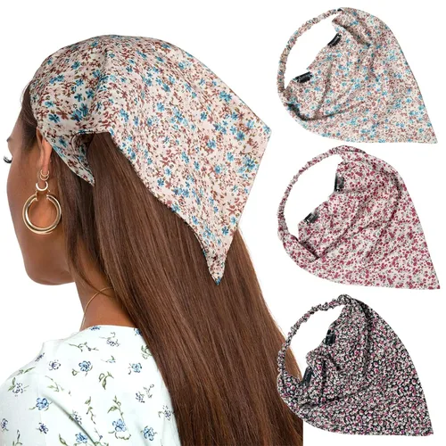 Vista 21 de AWAYTR - 3 diademas elásticas para el cabello para mujer con clip triangular Negro + Rojo + Albaricoque Crema