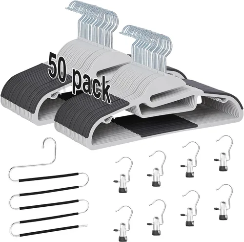 Vista 10 de VECELO Paquete de 25 perchas de plástico de alta calidad para trajes, antideslizantes, resistentes, apertura en forma de S, gancho giratorio