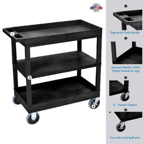 Vista 2 de Luxor EC121HD-B Carrito de 32" x 18" - Dos tina/un estante plano