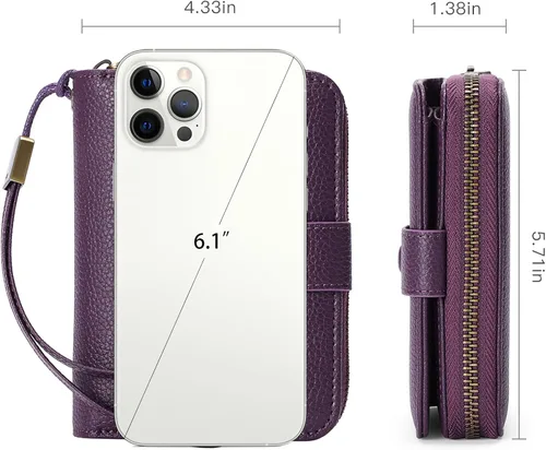 Vista 3 de GAEKEAO Cartera pequeña de cuero para mujer, con bloqueo RFID, con cremallera, organizador de tarjetas con llavero, A05-Púrpura-Large, Retro