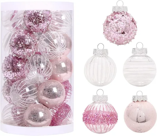 Vista 12 de 25 bolas de Navidad de 2.4 pulgadas, adornos surtidos para árbol de Navidad, inastillables, mini esferas colgantes para Navidad, vacaciones, bodas