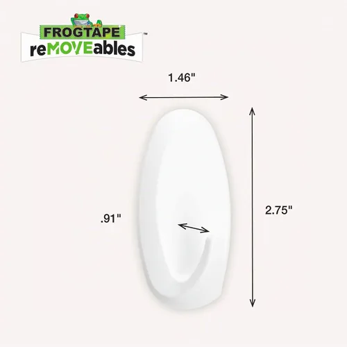 Vista 3 de FrogTape reMOVEables Ganchos de pared resistentes, 8 ganchos y 12 tiras, soporta hasta 3 libras, sin daños, fácil de quitar y reutilizar, gancho