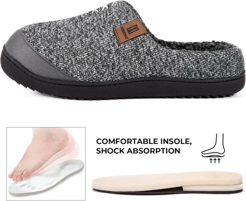Vista 3 de MERRIMAC Pantuflas de espuma viscoelástica de punto para hombre, cómodas, con forro de sherpa