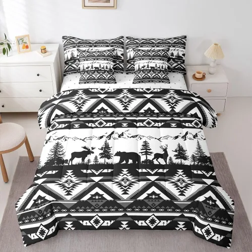 Vista 122 de Feelyou Juego de edredón de ciervo con sábanas – Tamaño Queen 7 piezas Juego de ropa de cama infantil de caza rústica – Cama de ciervo de cabaña