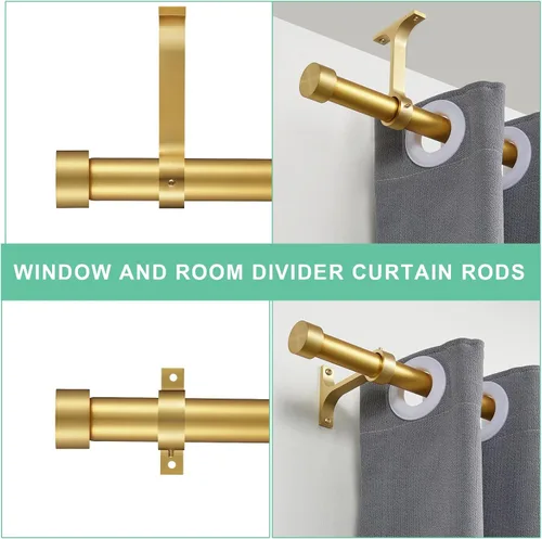 Vista 4 de Barras de cortina doradas para ventanas de 16 a 28 pulgadas, barras de cortina ajustables con tapa de aluminio y soportes envolventes completos