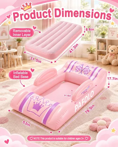 Vista 2 de Pafolo Cama inflable para niños, cama de viaje para niños con rieles