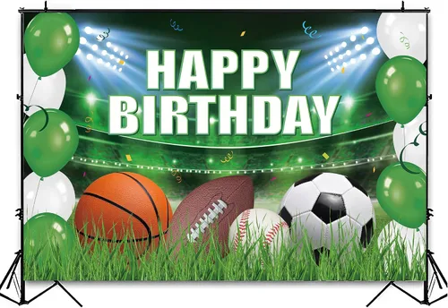 Vista 3 de Xigejob Suministros para fiestas de cumpleaños con temática deportiva, decoración de pancarta de fondo para fiesta deportiva, fútbol, baloncesto