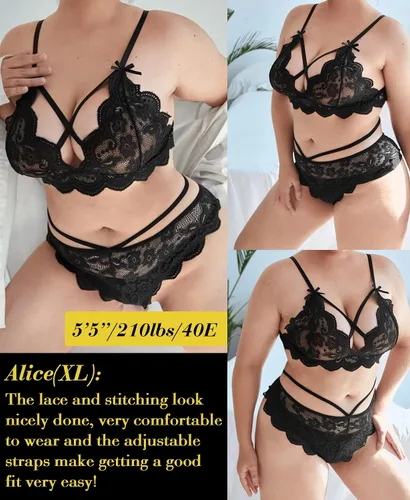 Vista 5 de Conjunto de lencería sexy de brasier y pantaletas con correas finas de encaje