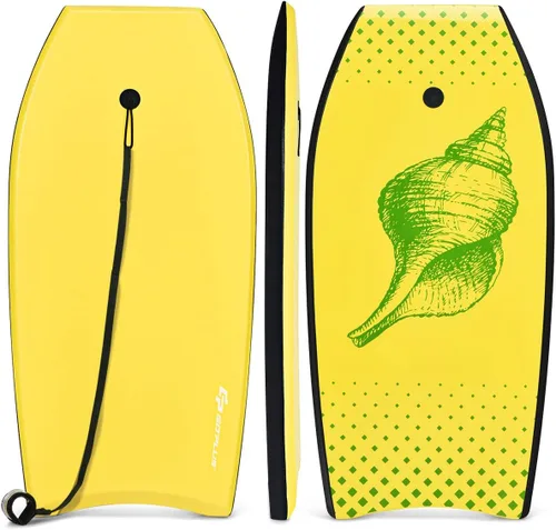 Vista 22 de Goplus Tabla de cuerpo ligera de 41/37/33 pulgadas para playa, tabla de surf con núcleo EPS, cubierta XPE, parte inferior lisa de HDPE, correa