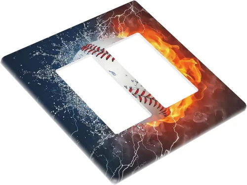 Vista 3 de Cubierta decorativa de interruptor de luz basculante doble de béisbol, placa de pared de 2 gang, cubierta de toma de corriente eléctrica, placa