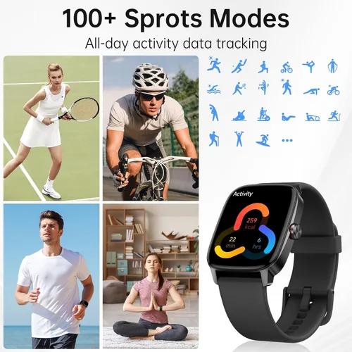 Vista 6 de Relojes inteligentes para mujeres y hombres con llamada Bluetooth y voz IA, rastreador de fitness HD de 1.85" con monitor de frecuencia cardíaca