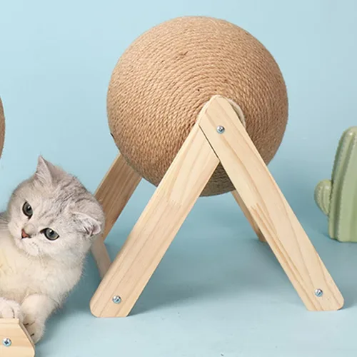 Vista 4 de BUYTER Rascador de madera maciza para gatos, muebles para mascotas, cuerda de sisal, bola rascadora, molienda, patas, juguete de raspador (S)