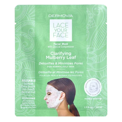 Vista 15 de Máscara facial Lace Your Face de compresión, como se ve en el programa Shark Tank, algodón biodegradable reutilizable, cuidado de la piel, Péptidos