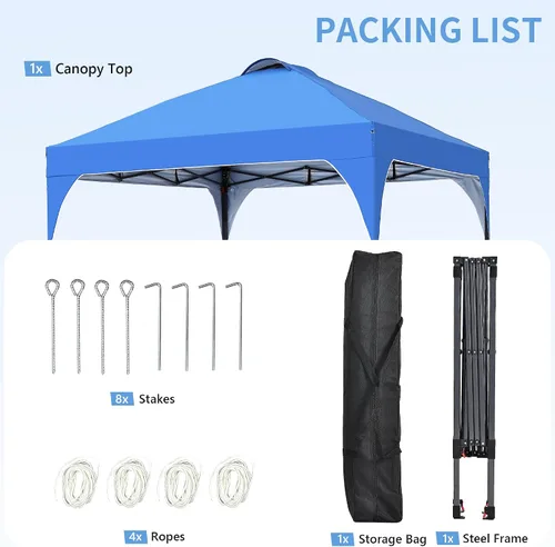 Vista 6 de GDY Tienda de campaña desplegable de 8 x 8 pies, kiosco fácil de instalar, toldo para exteriores con 3 alturas ajustables para eventos, fiestas, Azul