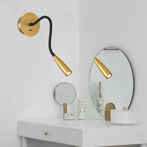Vista 5 de Lámpara de pared con cuello de cisne LED, lámpara de lectura LED cableada con interruptor, 2 paquetes de accesorios de iluminación de cabecero