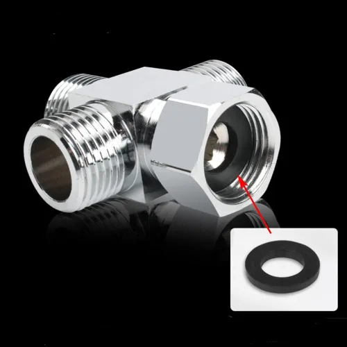 Vista 4 de Adaptador desviador de agua, 4 vías X1, conector de manguera G1/2", latón cromado, plata