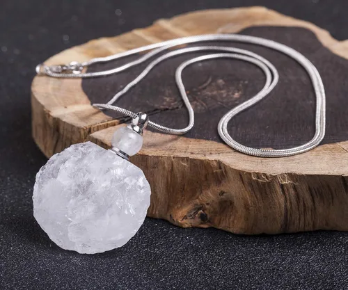Vista 2 de AMOYSTONE Collar de cristal de aceite esencial de aromaterapia con cadena de perfume Cuarzo transparente 100 natural
