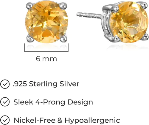 Vista 24 de Amazon Essentials Aretes redondos de plata de ley con piedra natal (anteriormente colección Amazon)