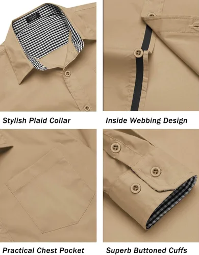Vista 5 de COOFANDY Camisa de vestir de negocios para hombre, manga larga, ajuste regular, camisa de moda, de algodón, casual, con botones