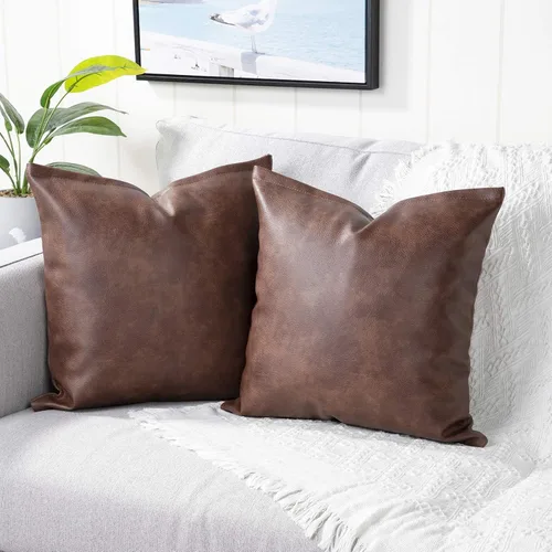 Vista 2 de Yaertun Juego de 2 fundas de almohada decorativas de piel sintética, modernas, sólidas, para exteriores, fundas de almohada de lujo para sofá, cama