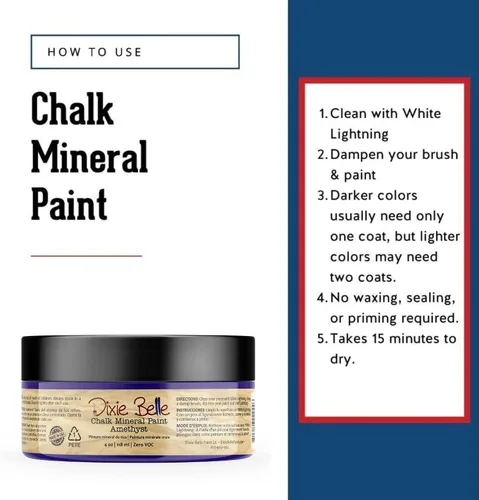 Vista 3 de Pintura para muebles con acabado de tiza Dixie Belle Paint Company - Amatista (4oz) - Pintura mineral de tiza chic púrpura profundo mate