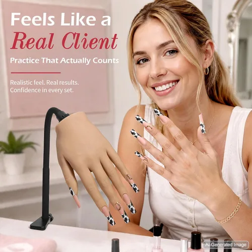 Vista 3 de LIONVISON Mano de práctica para uñas acrílicas: mano de maniquí falsa realista Fake Training Hand with Adjustable Clamp & 240 Coffin Tips - False