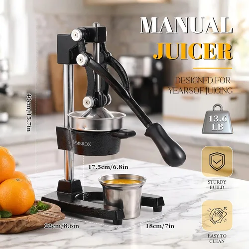 Vista 5 de Exprimidor manual de hierro fundido, exprimidor comercial de limón, exprimidor de cítricos profesional, ideal para extraer jugo de limones, naranjas