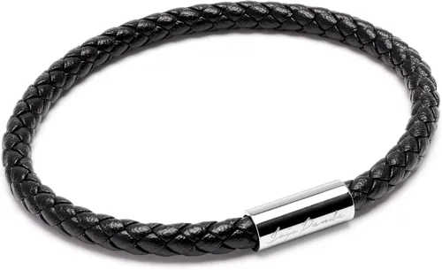 Vista 2 de JOJOPANDA Pulsera trenzada de cuero unisex simple con cierre magnético de logotipo grabado de acero inoxidable