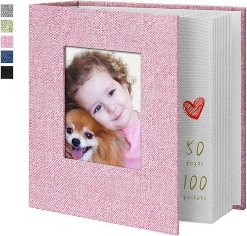Vista 18 de Álbum de fotos de 4 x 6 pulgadas, 52 bolsillos, con cubierta de lino, álbumes de fotos para familia, boda, bebé, libro de fotos con capacidad