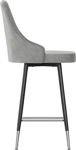 Vista 8 de Flash Furniture Shelly - Juego de 2 taburetes de bar comerciales de altura de mostrador, tapicería LeatherSoft gris, marcos de metal negro, 26